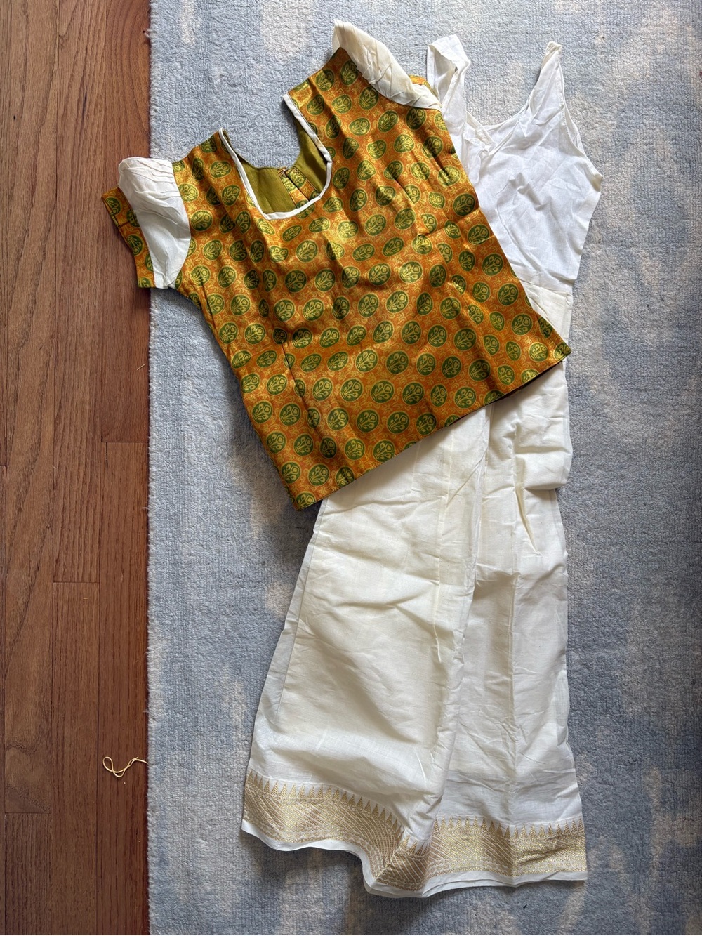 Girls' South Indian White Langa and Blouse 7